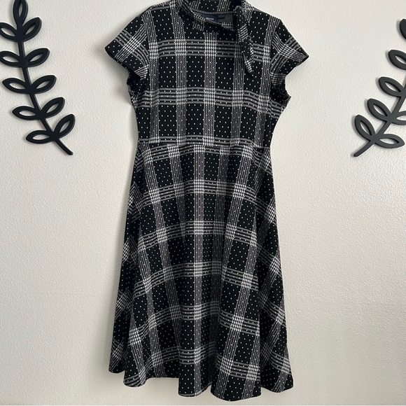 Anthropologie Zoe Maeve Black & White Plaid Polka Dot Knit Dress | Size XL - Picture 5 of 10
